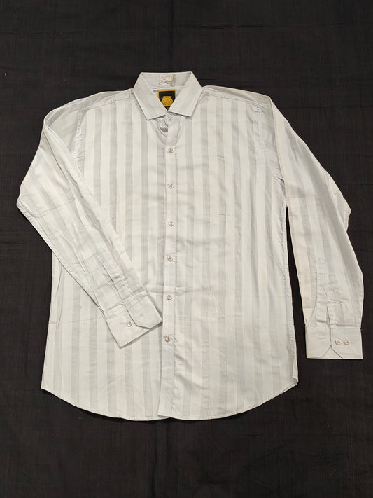 White vertical striped long sleeved cotton shirt for men