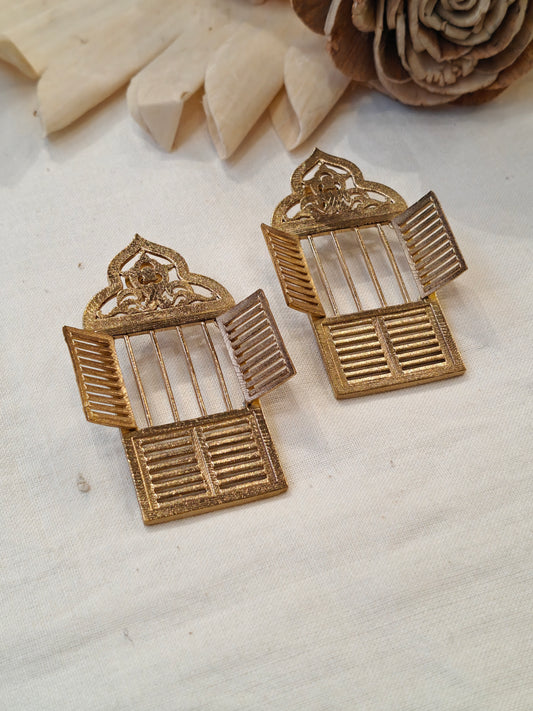 Brass windows of the world quirky chunky earrings
