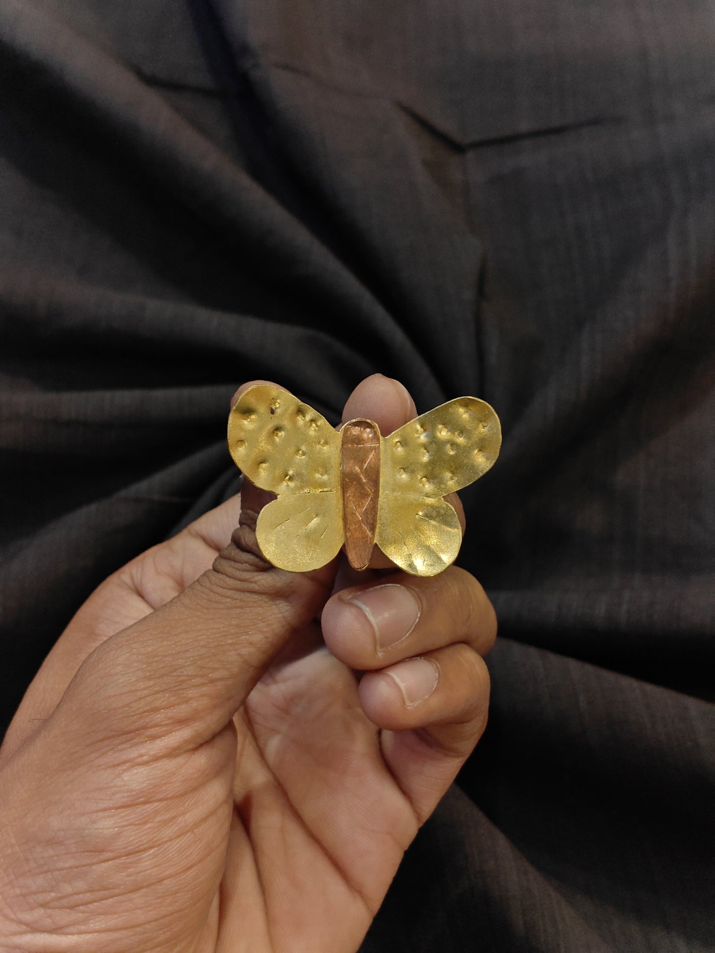 Butterfly design finger ring hand crafted in brass and copper