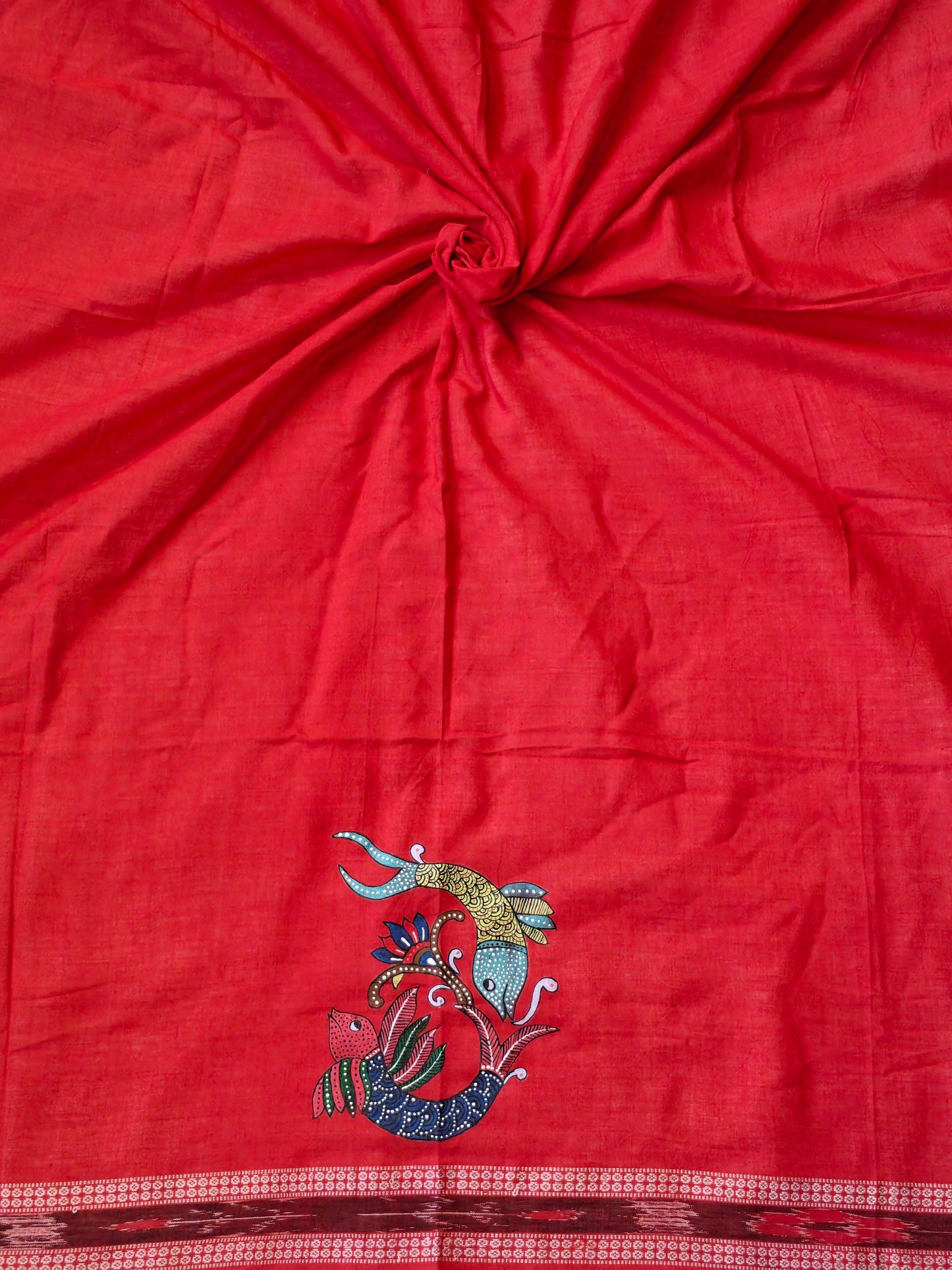 Handloom cotton hand-painted unstitched blouse piece with borders