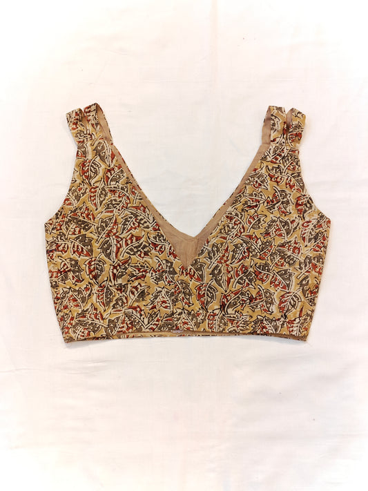 Kalamkari leaves prints on cream base blouse