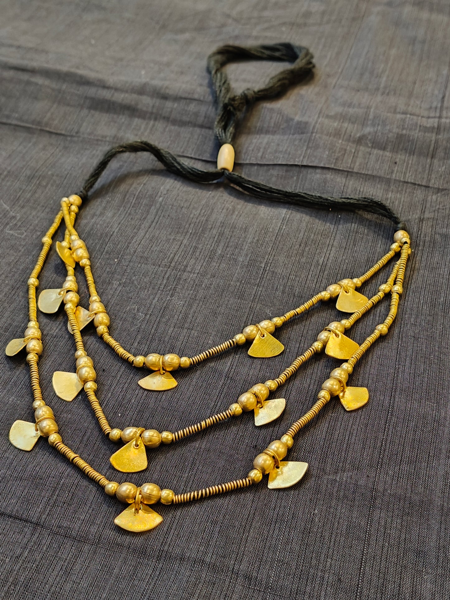 Brass 3 layered handcrafted neckpiece with beaded layers