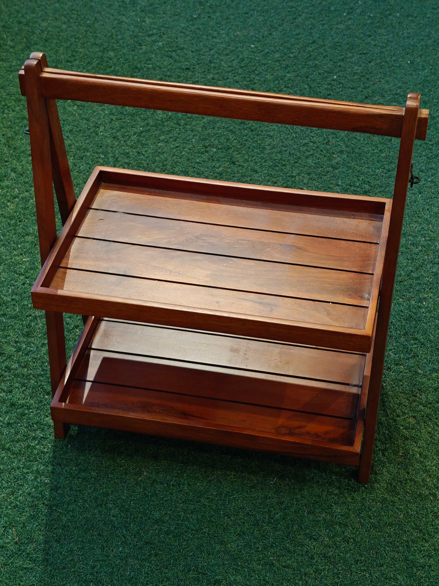 2-tier wooden handcrafted collapsible organiser rack