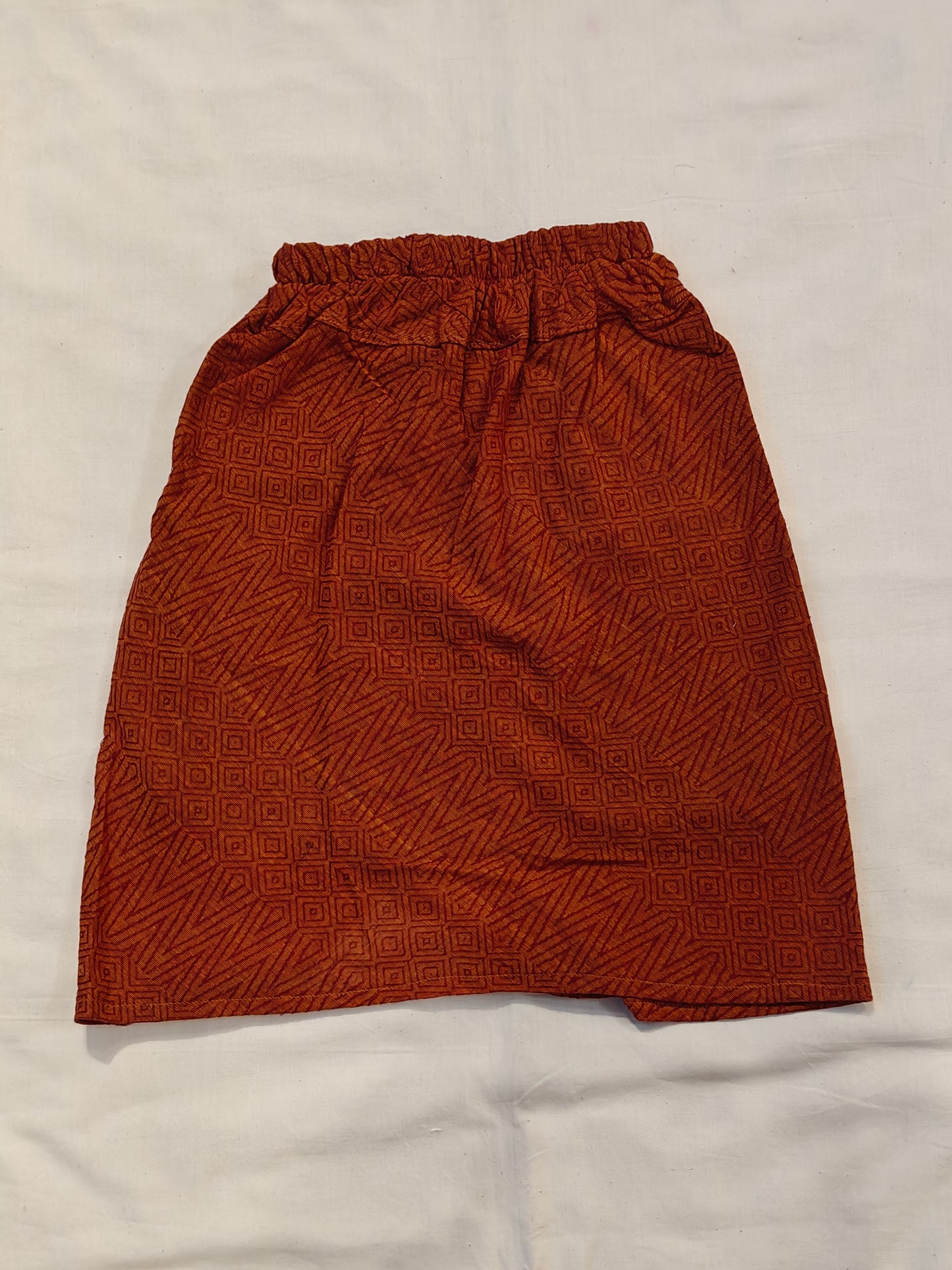 Brown n orange geometric pattern cotton skirt for girls