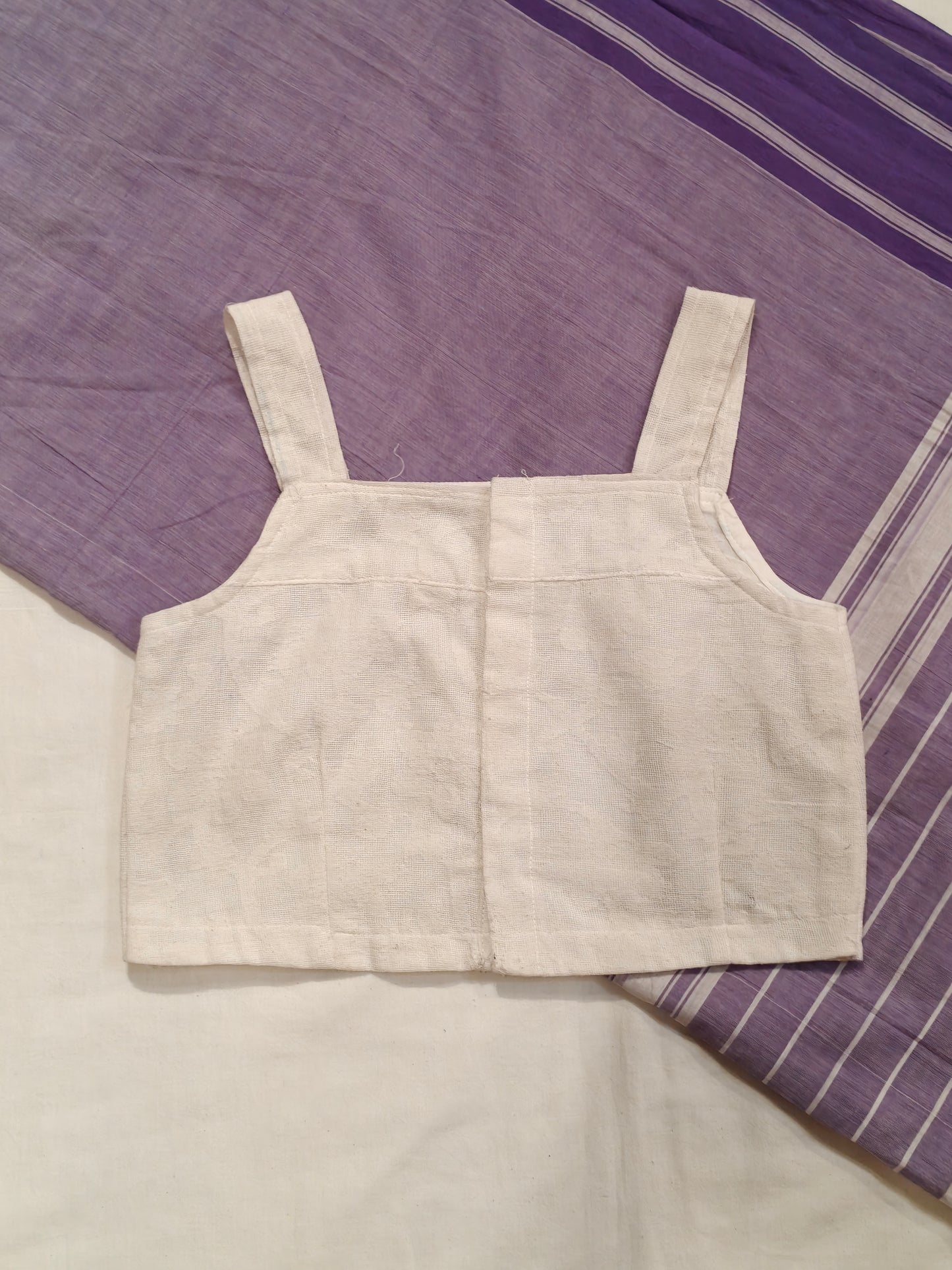 White cut work cotton blouse - back open with wide strap sleeves