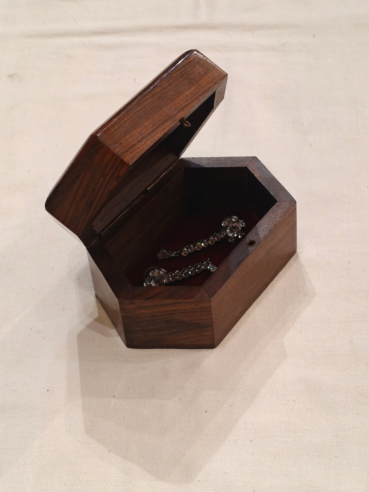 Butterfly brass inlay work hexagonal wooden jewellery box