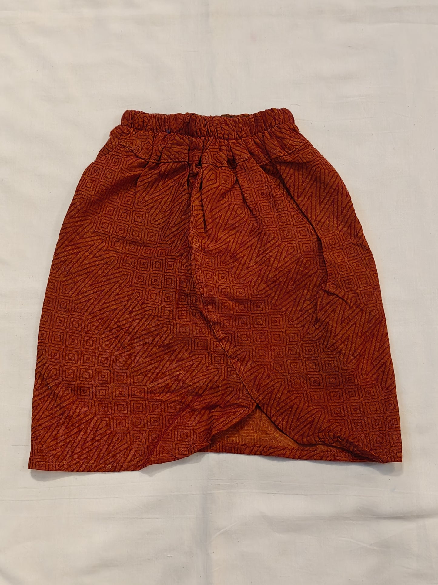 Brown n orange geometric pattern cotton skirt for girls