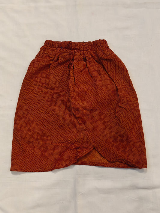 Brown n orange geometric pattern cotton skirt for girls