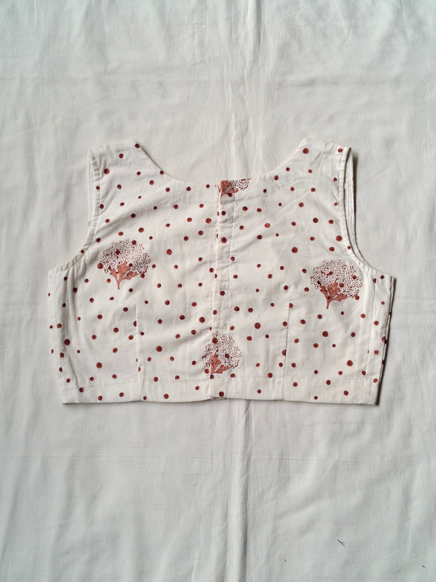 White with brown polka dots handblock printed cotton blouse