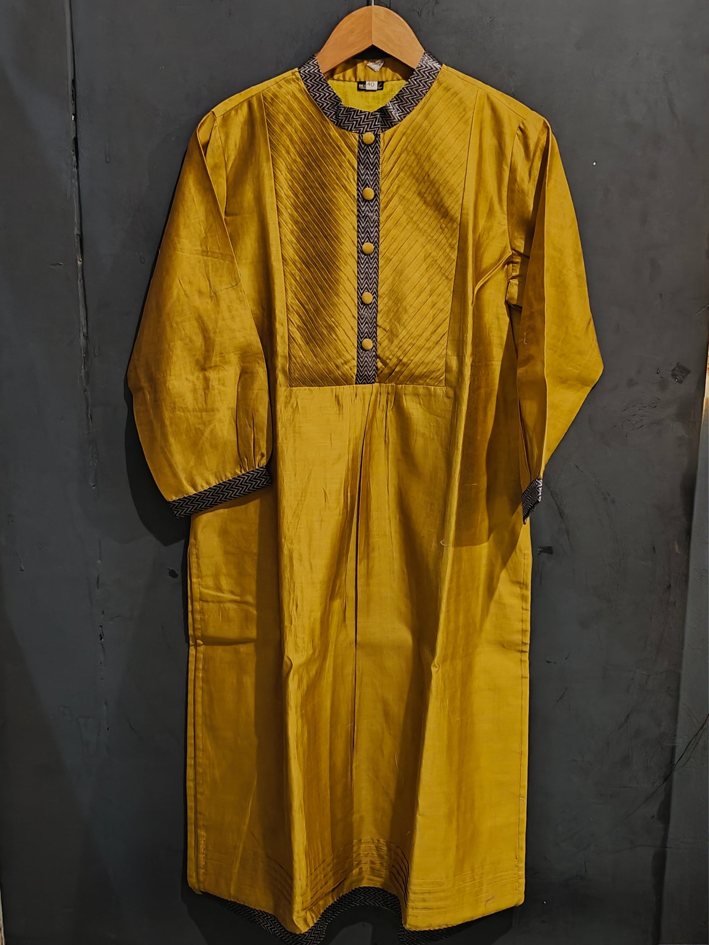 Mustard gold silk cotton kurta with pintucks