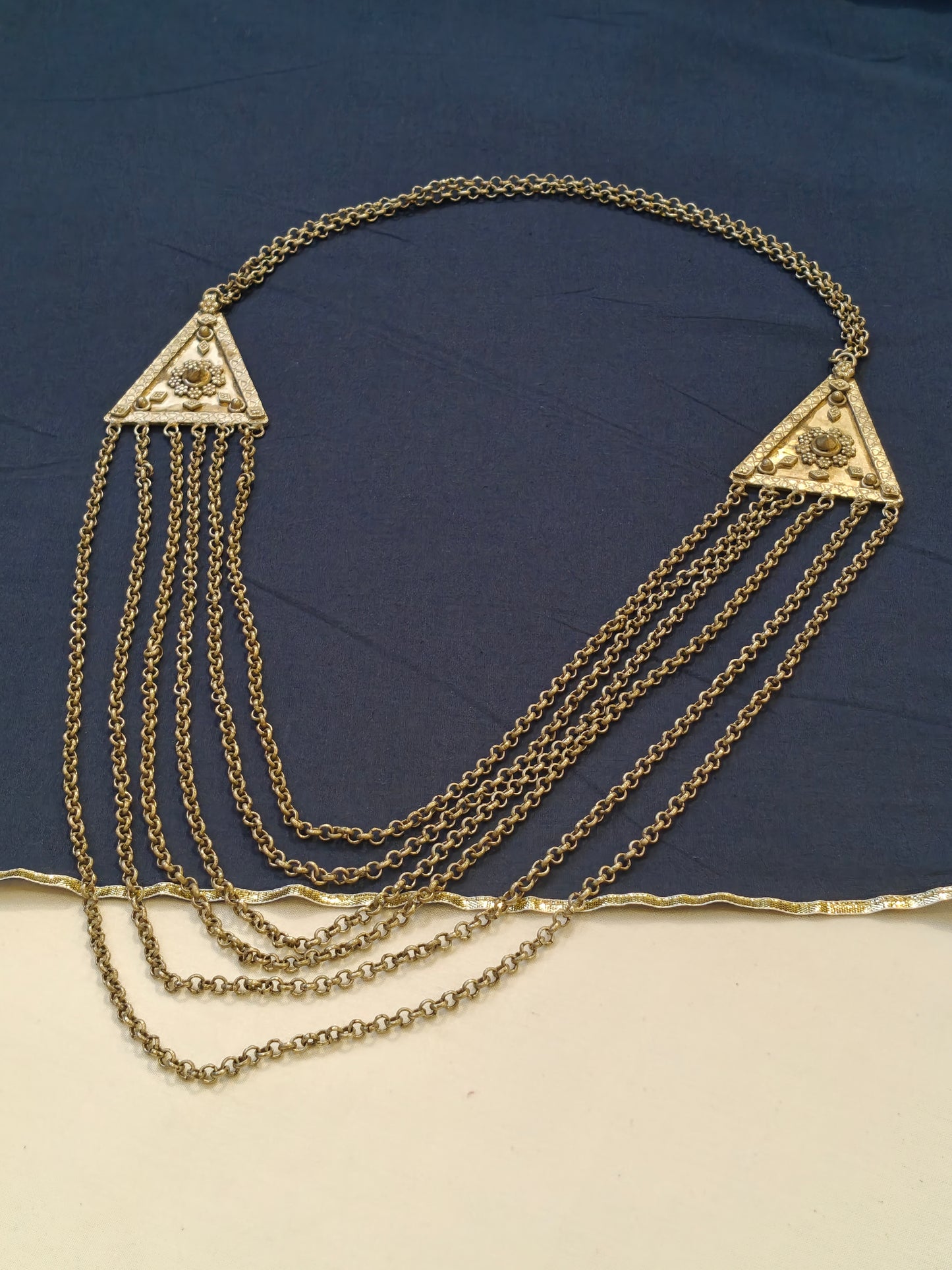 2 triangles with multi chains handcrafted necklace