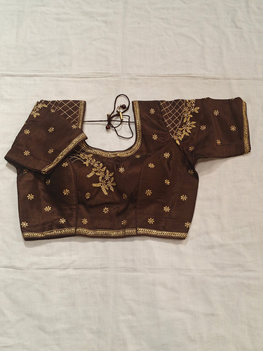 Saree blouse with gold zari embroidery and floral motifs - click to see colors