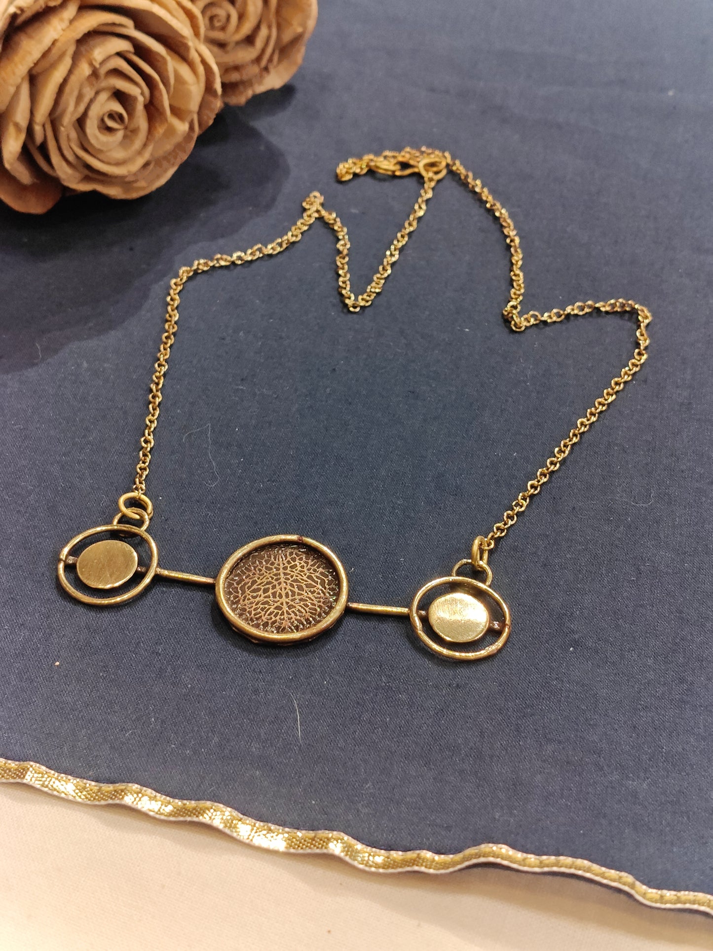 3 circles in a row chain necklace - handcrafted in copper and brass