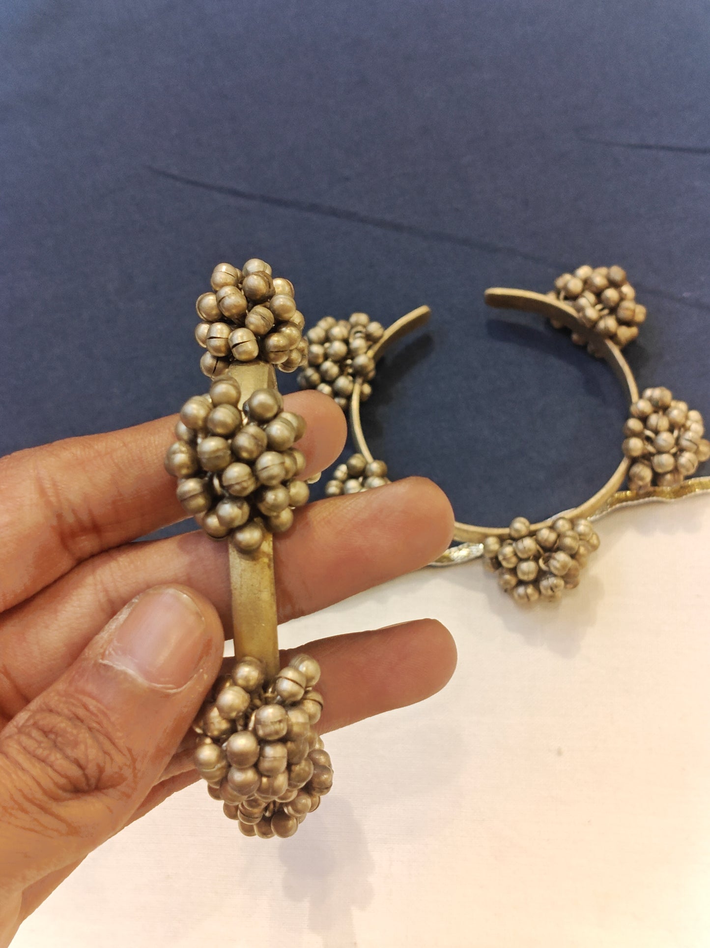 Handcrafted cuff bangle kada pair with ghungroos