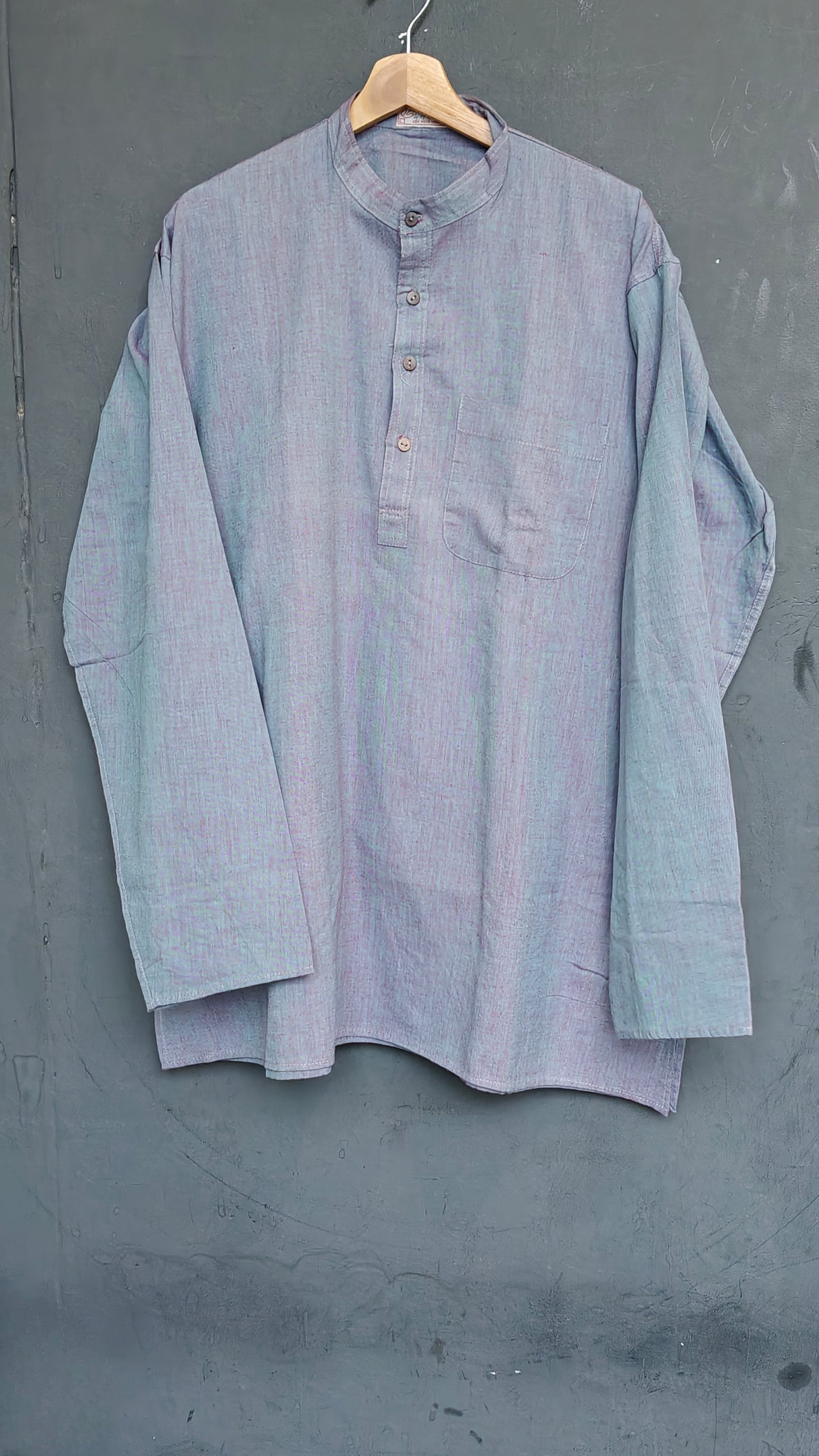 Blue purple double tone full sleeved handwoven short kurta for men