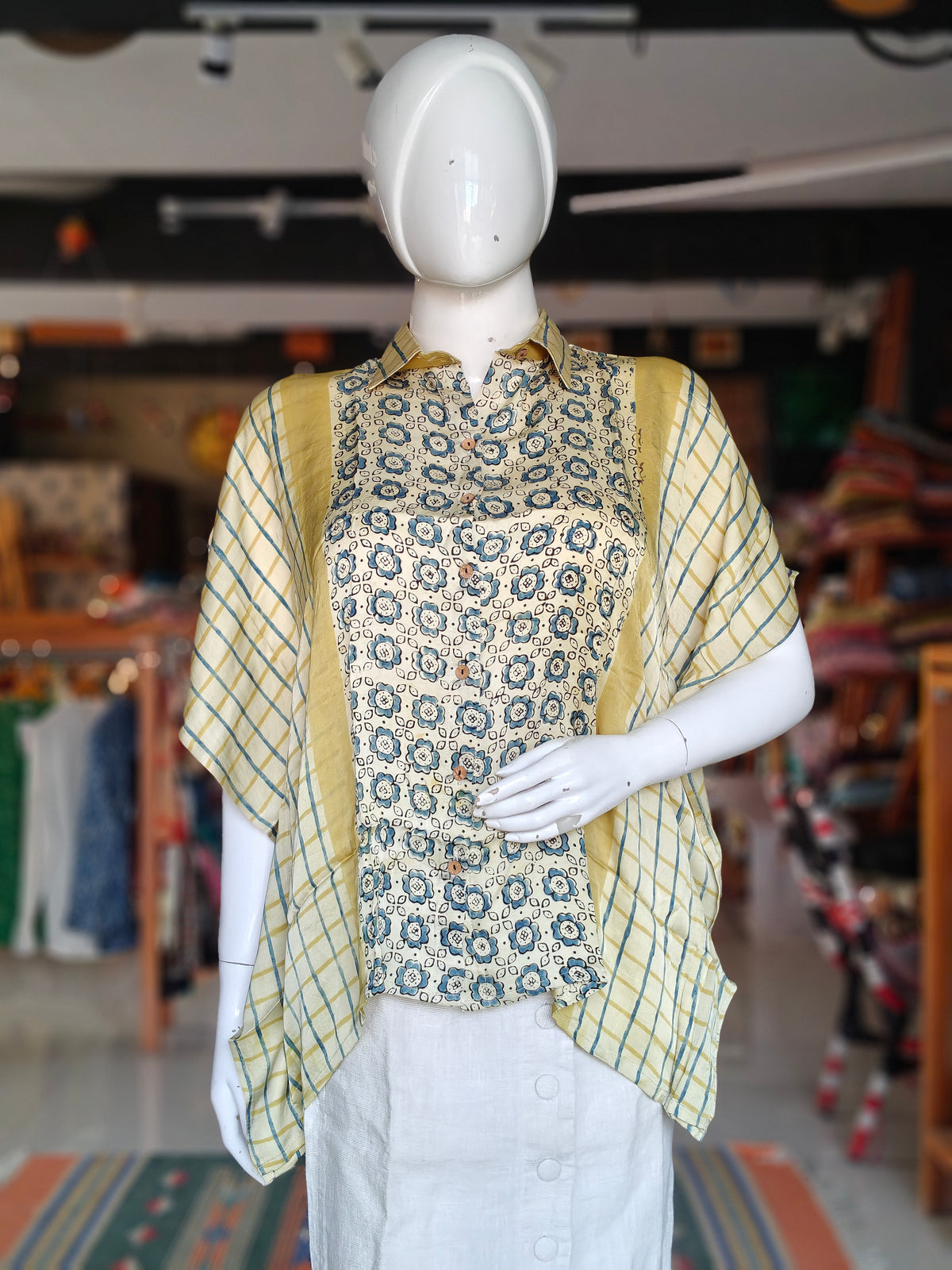 Modal Ajrakh shirt style kaftan top with hand block prints - click to see color options