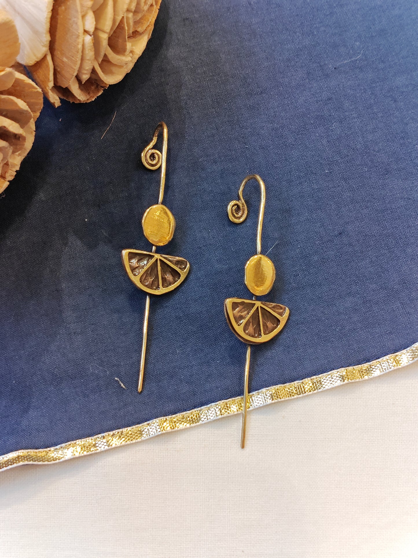 Citrus slice design copper and brass ear bugidis / clip on