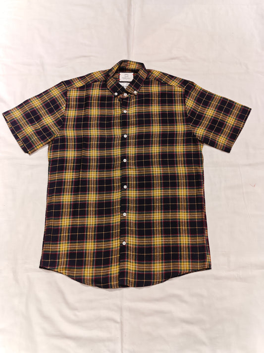 Black, yellow n red checkered short sleeved cotton men's shirt