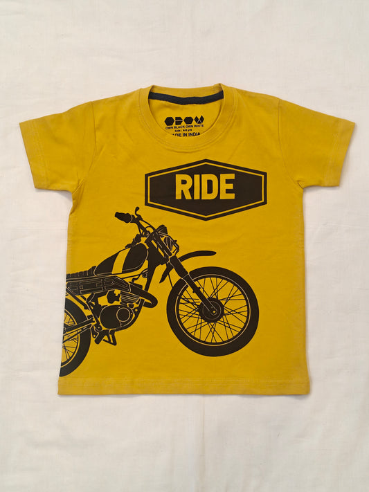 Mustard yellow cotton tshirt for kids with bike print