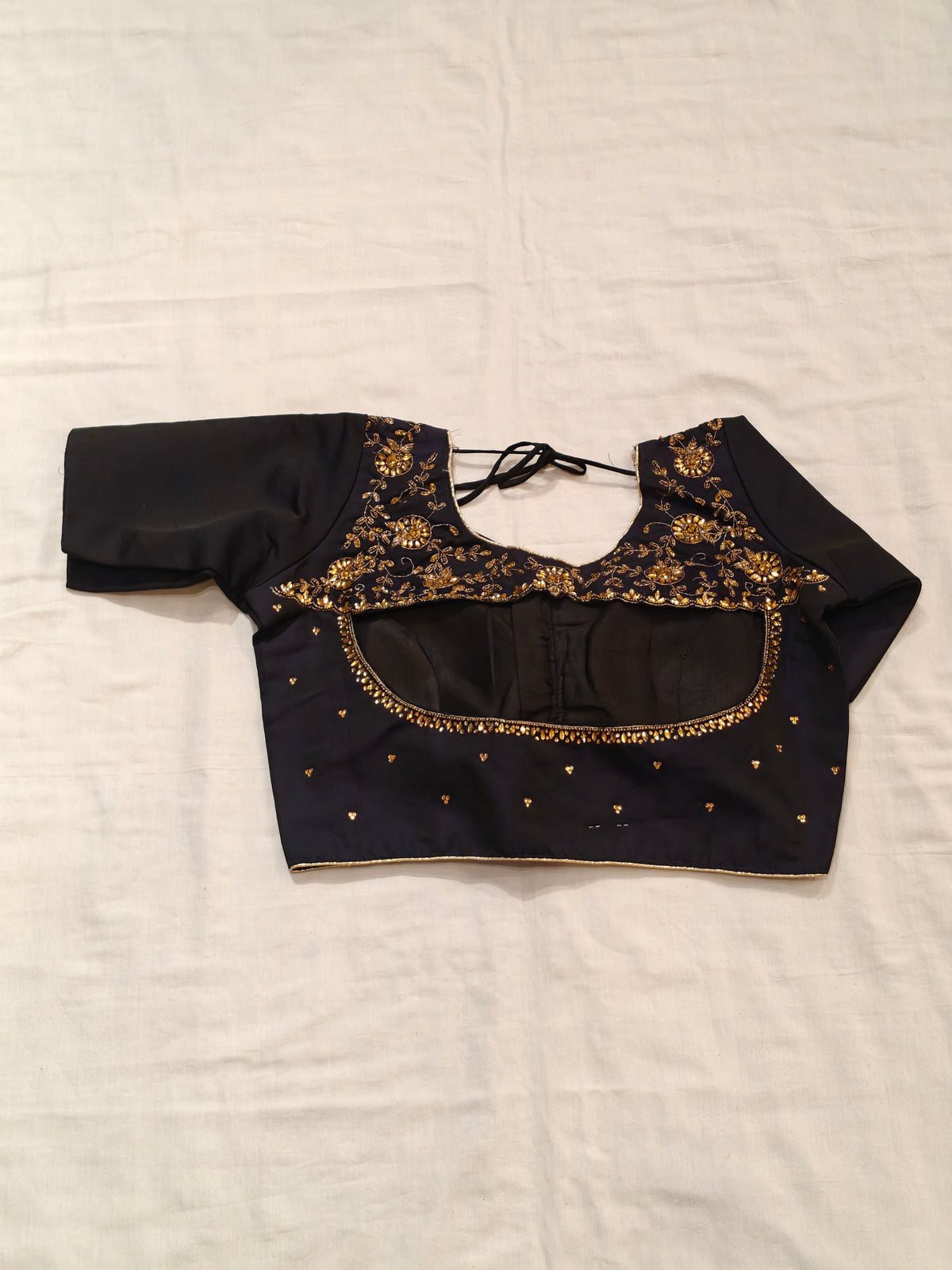 Fancy back blouse with embroidery and stone work on back