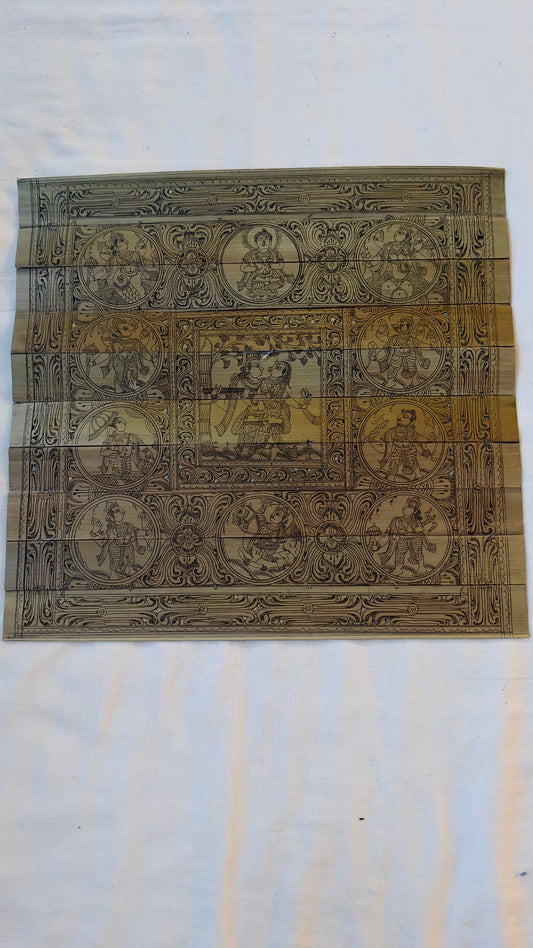 Patachitra hand-painted dasavatar with Radha Krishna in centre on palm leaves