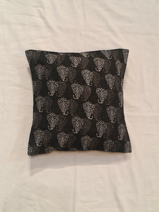 Black with silver and grey butis handblock printed cushion cover