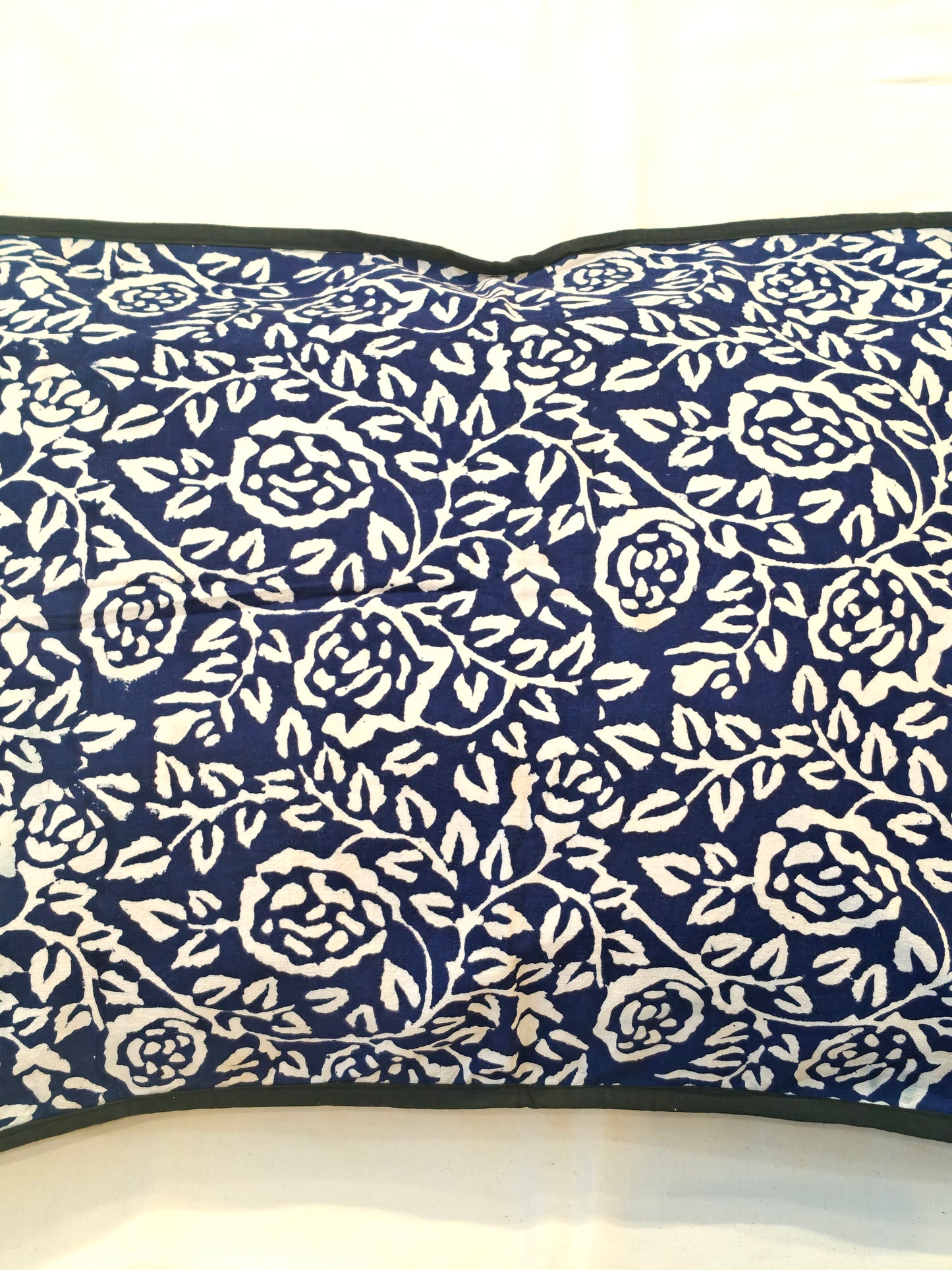 Blue and white floral hand block printed pillow cover