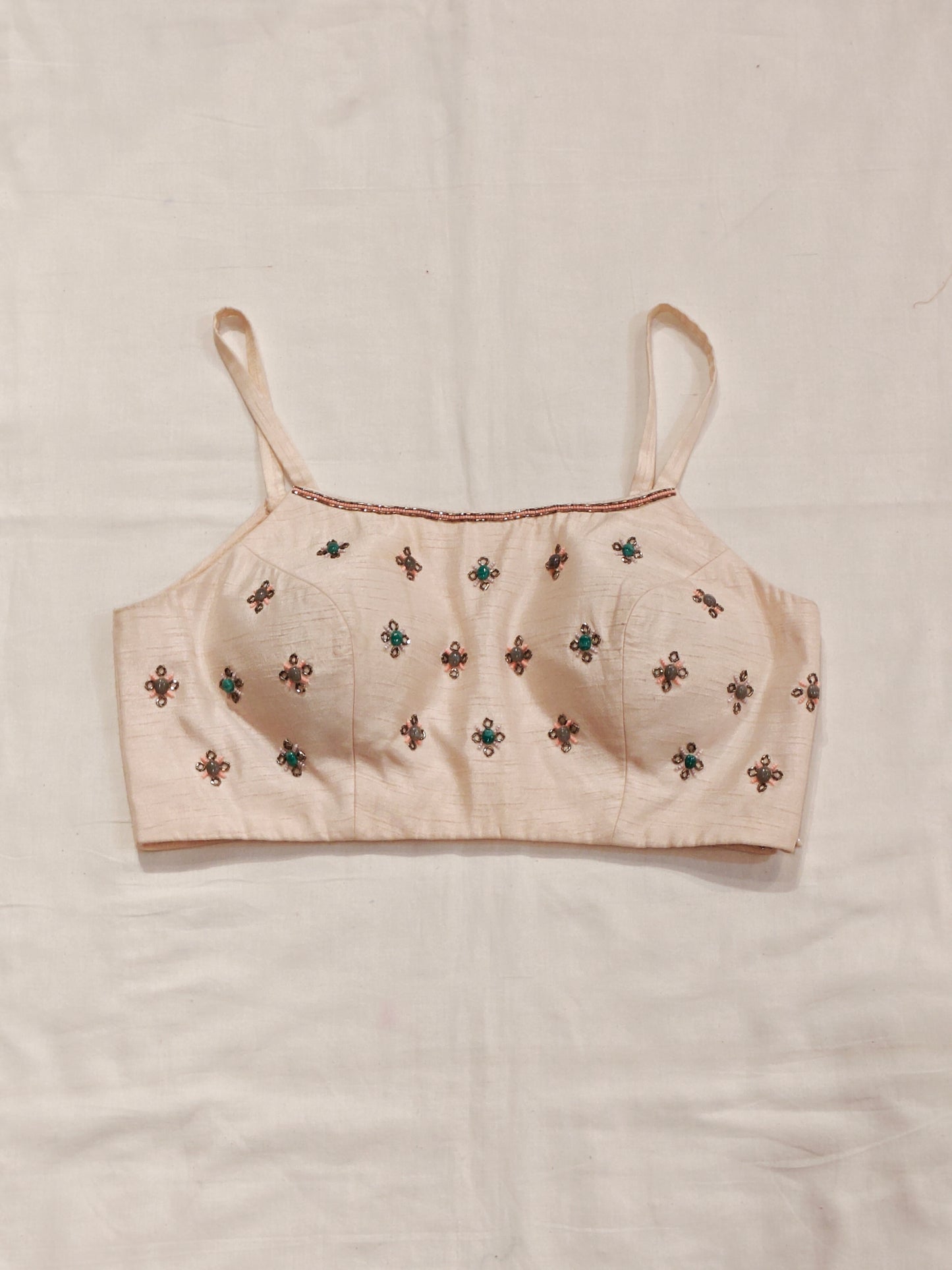 Cream handloom embroidered bead work silk blouse
