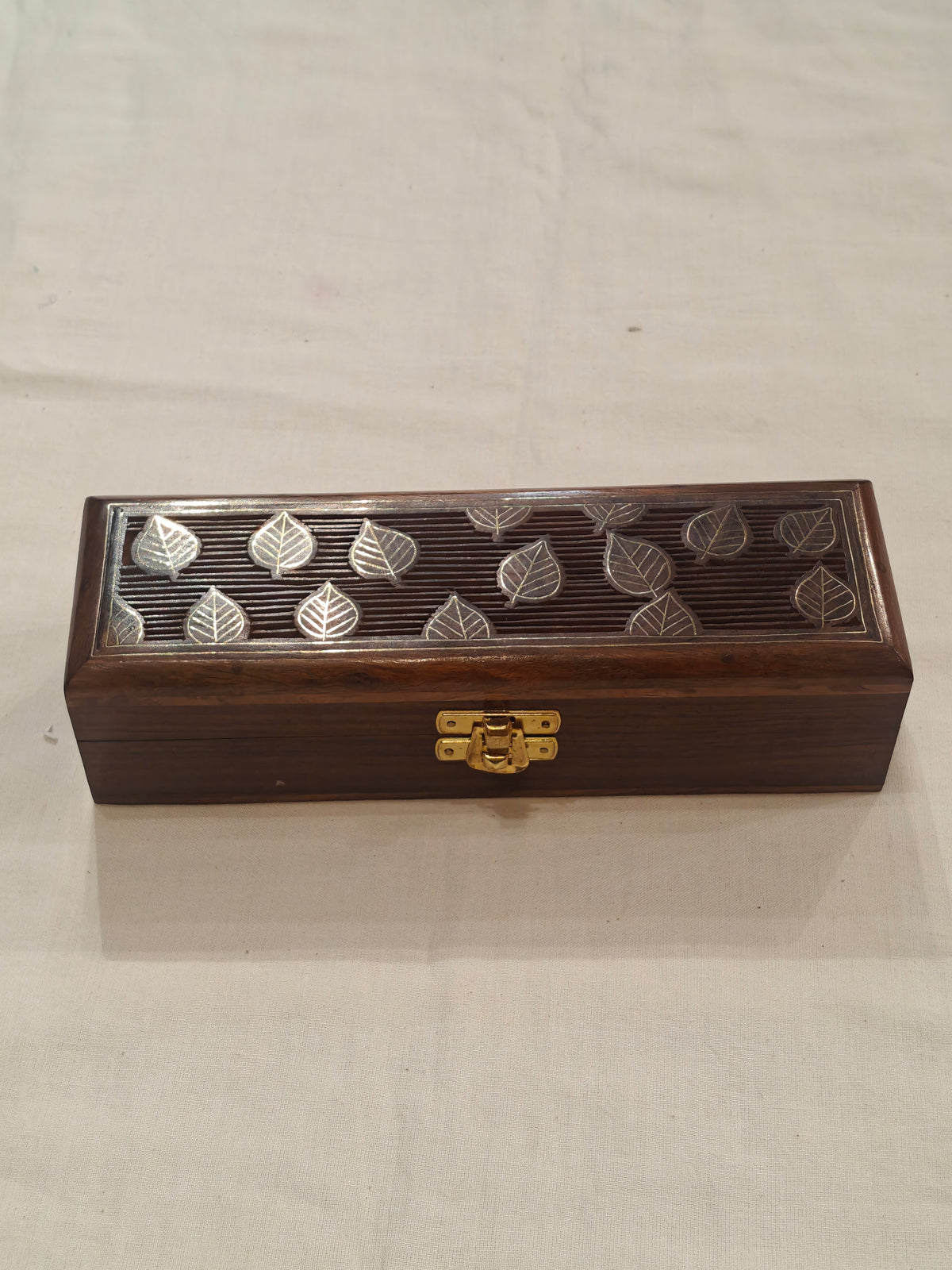 Leaves brass inlay work wooden jewellery box