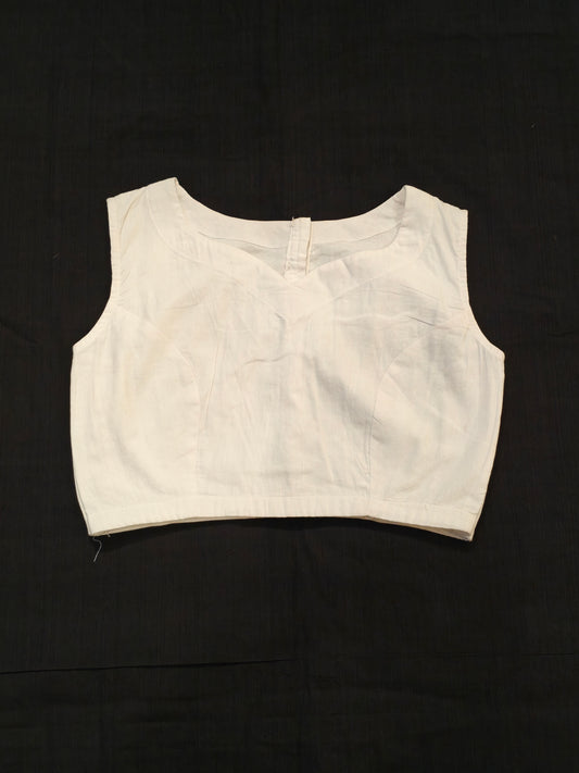 Plain white sleeveless handloom cotton blouse