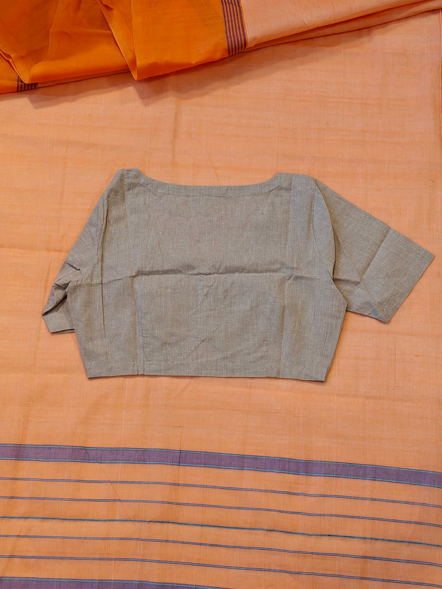 Plain V-neck hand spun , hand woven cotton blouse with curved front - color options available