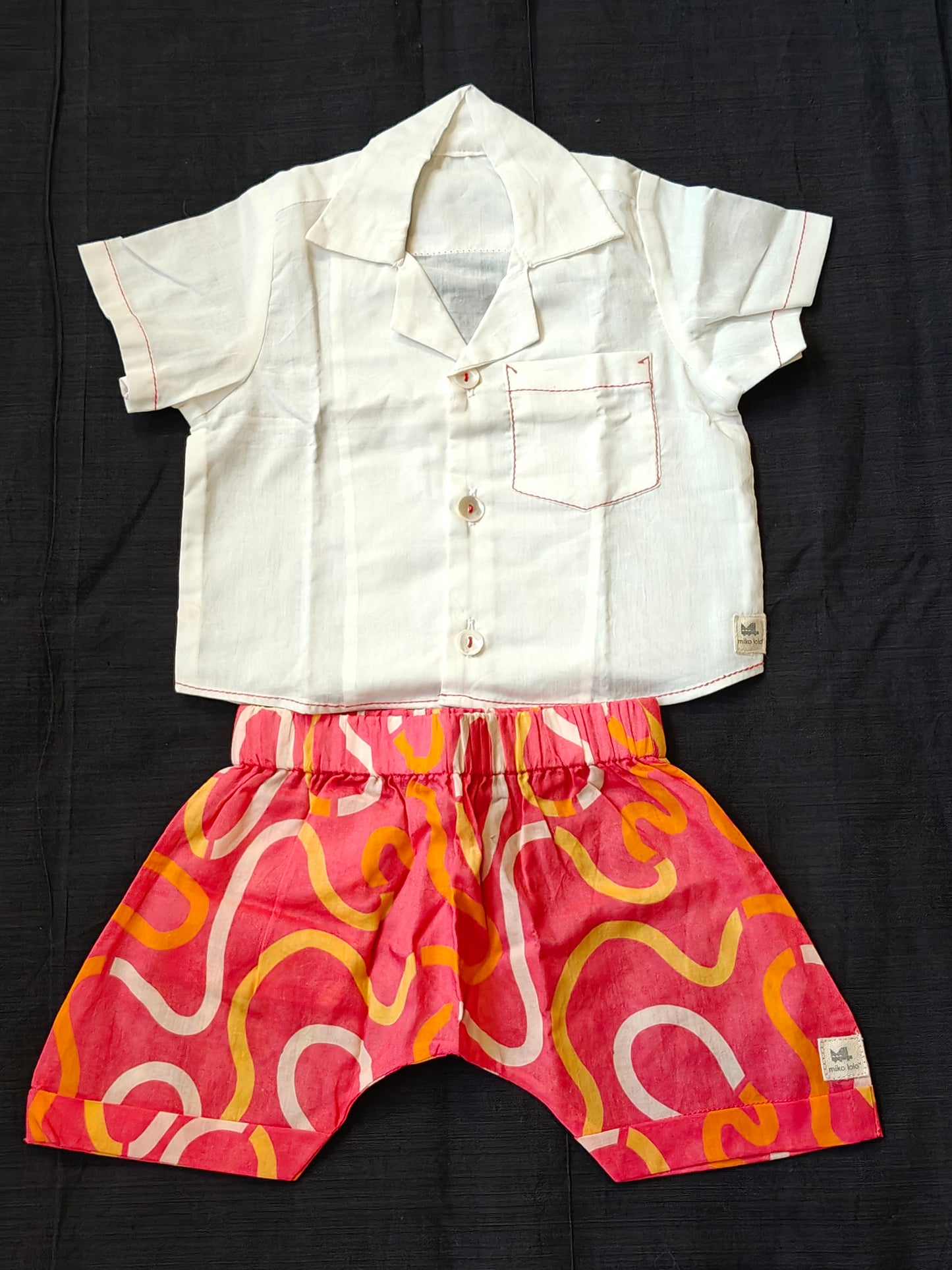 White cotton shirt with pink shorts - Infant co-ord set