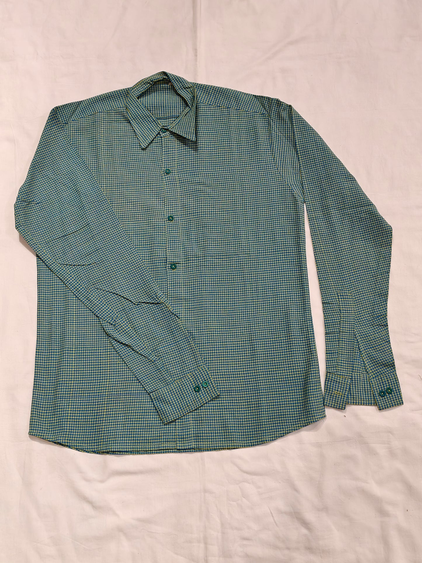 Green and blue checkered cotton shirt for men