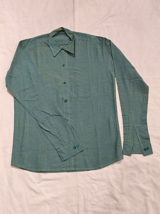 Green and blue checkered cotton shirt for men
