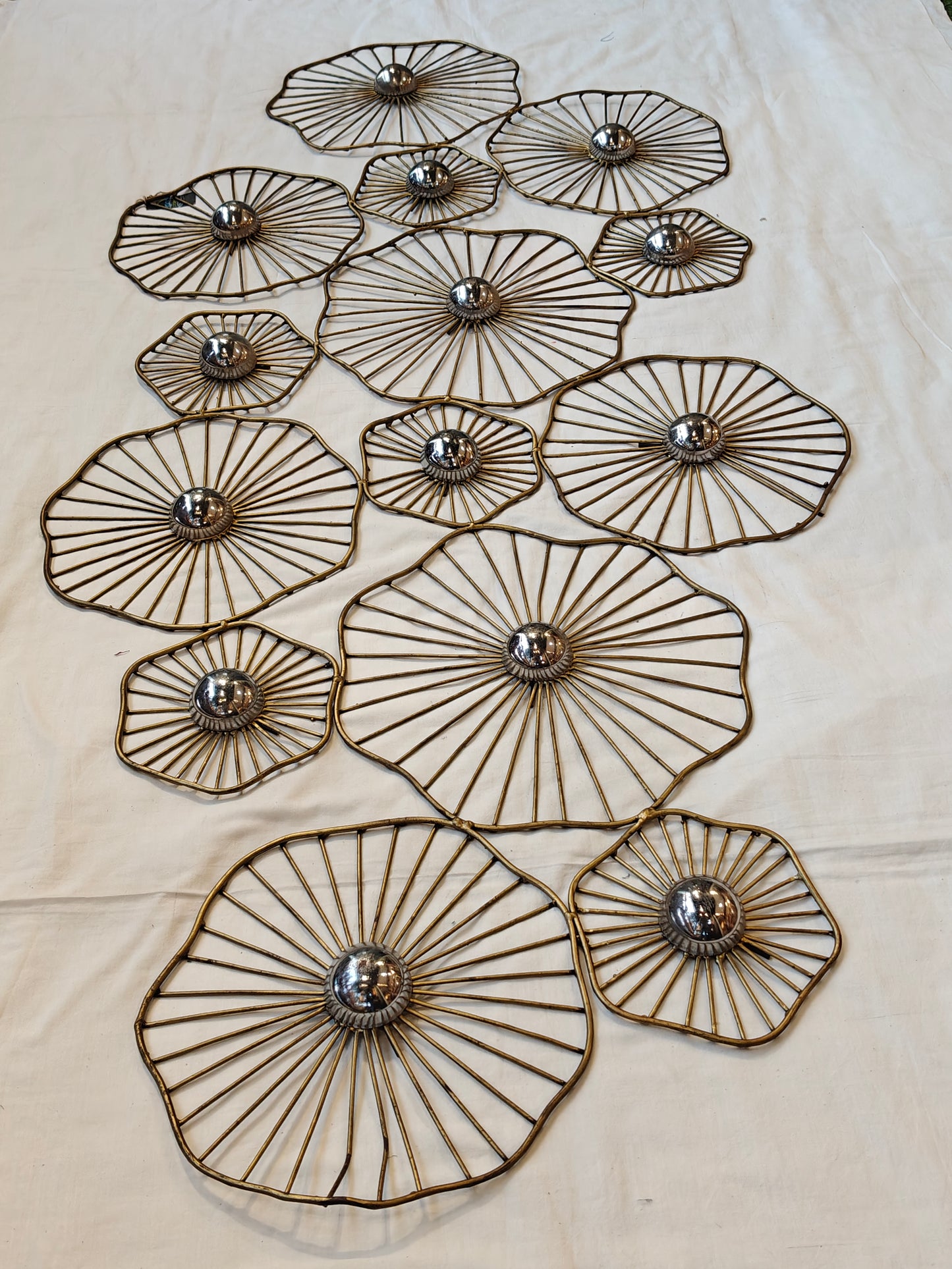 Brass toned lotus leaves wall decor  - handcrafted iron decor