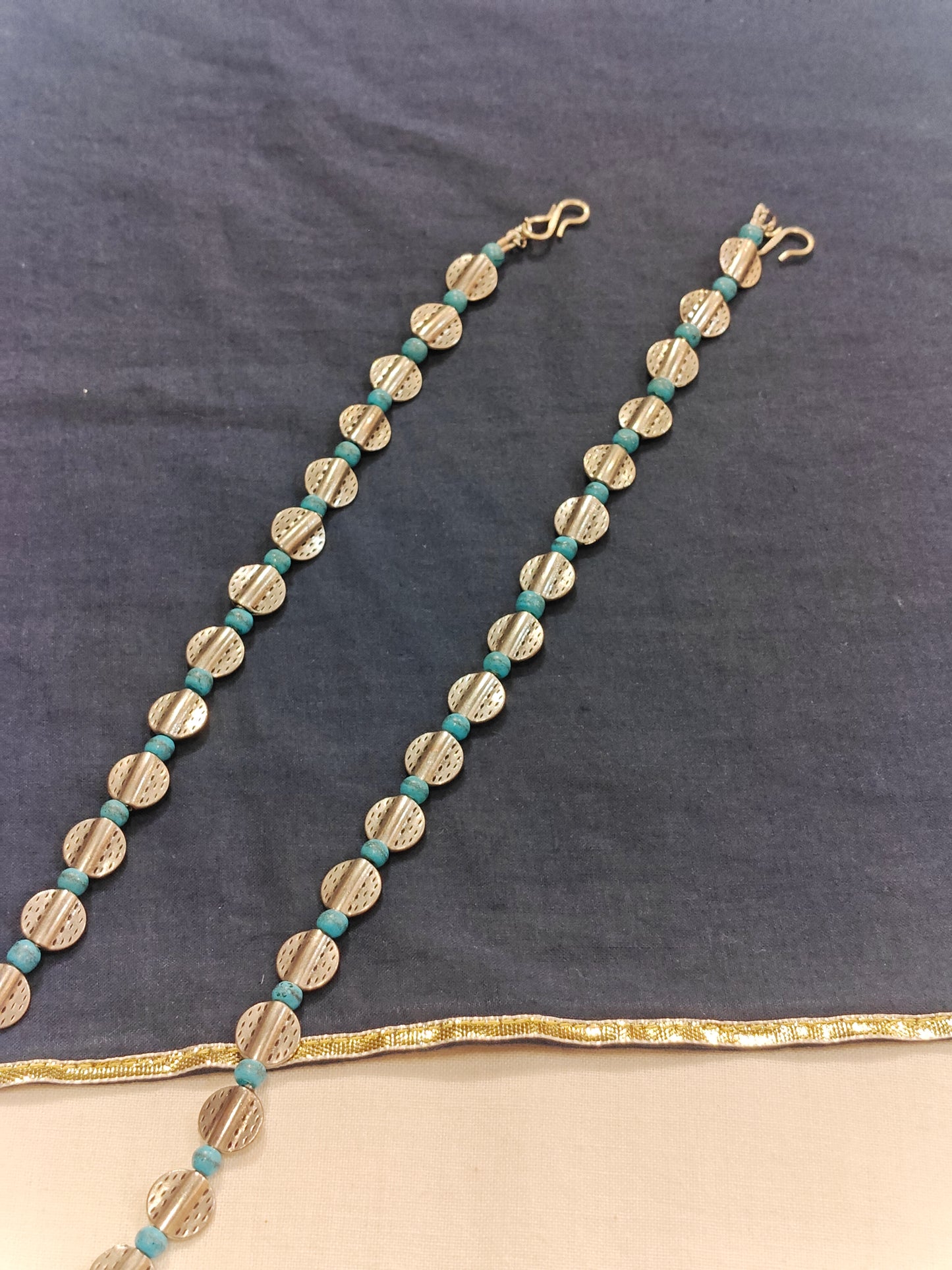 Silver disc with beads - Anklets pair