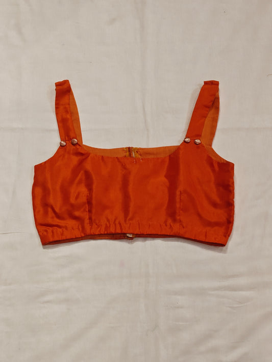 Bright orange sleeveless handloom silk blouse
