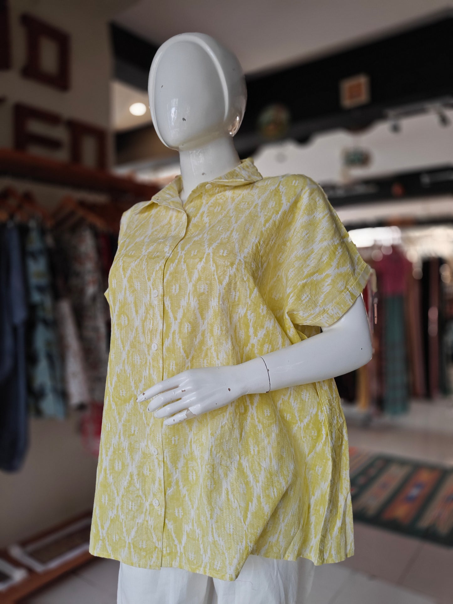 White and yellow relaxed fit cotton shirt