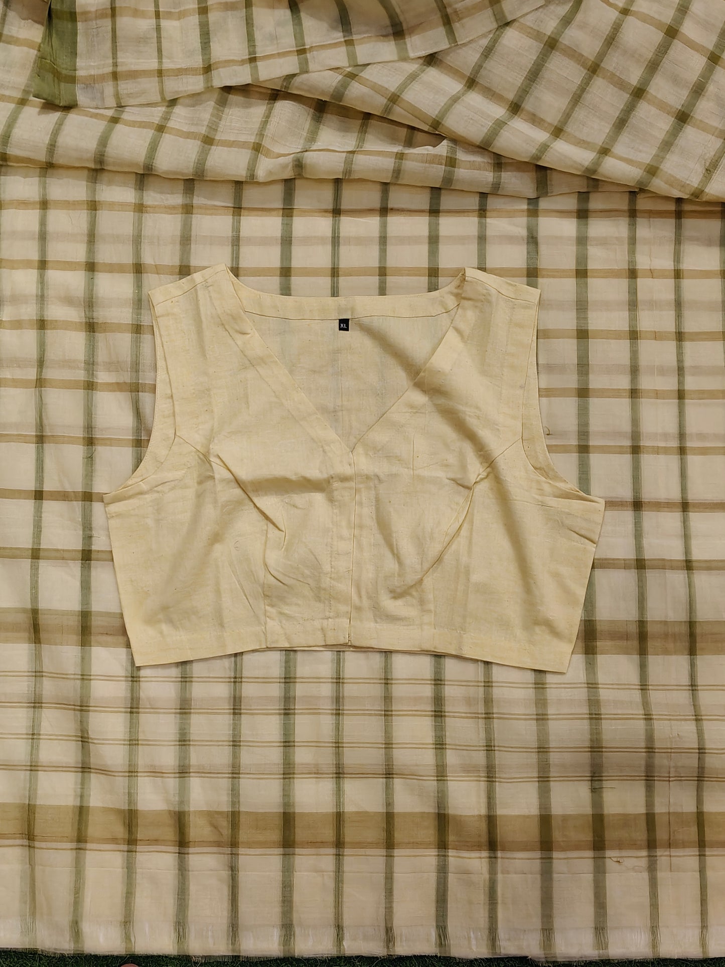 Plain V-neck sleeveless hand spun , hand woven cotton blouse - color options available