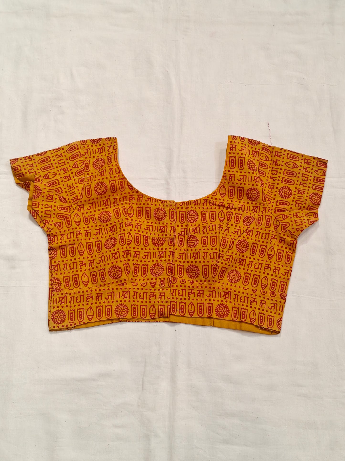Mustard yellow handblock printed cotton blouse