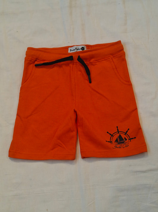 Orange cotton knit shorts with Yacht club print