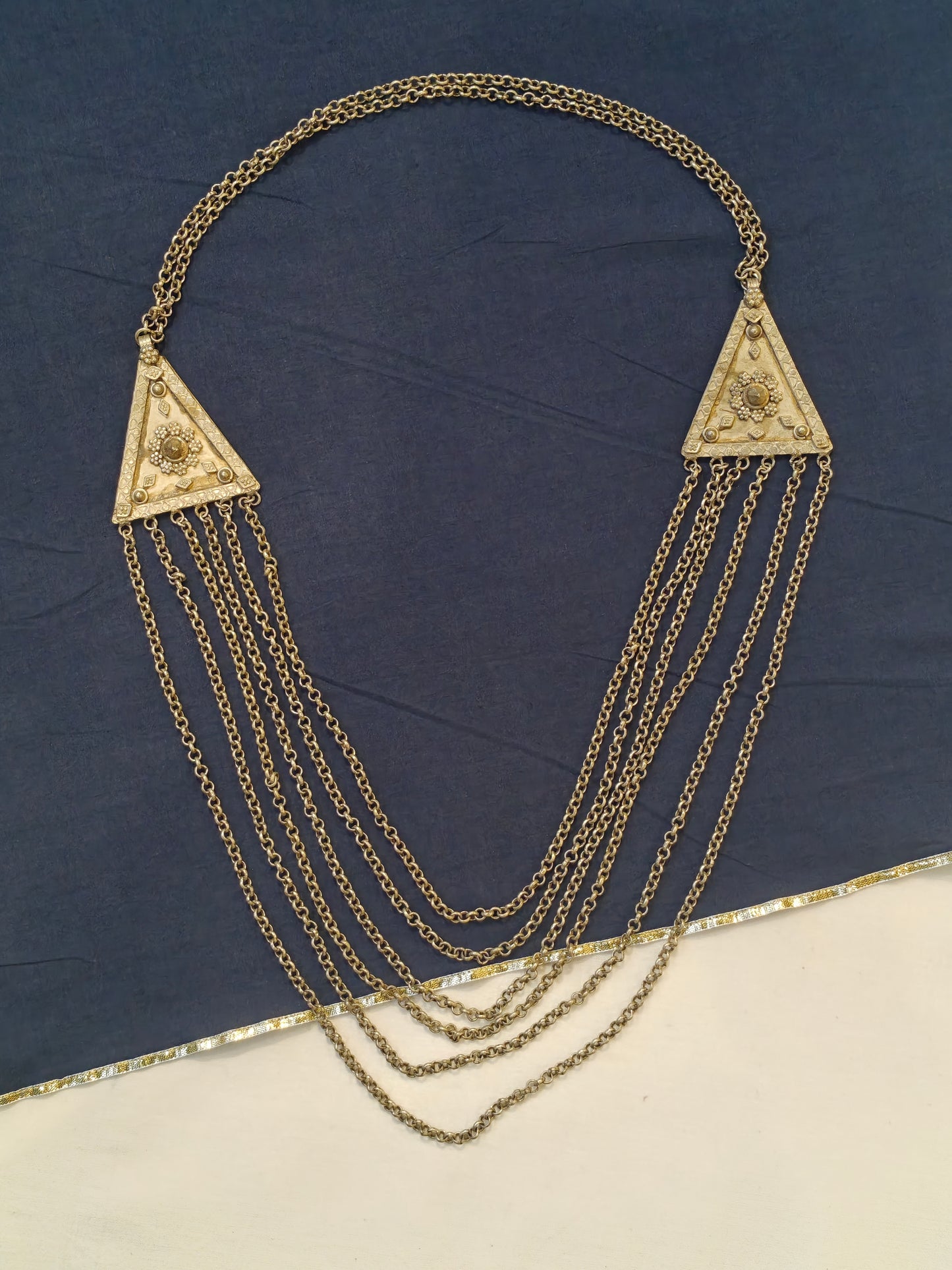 2 triangles with multi chains handcrafted necklace