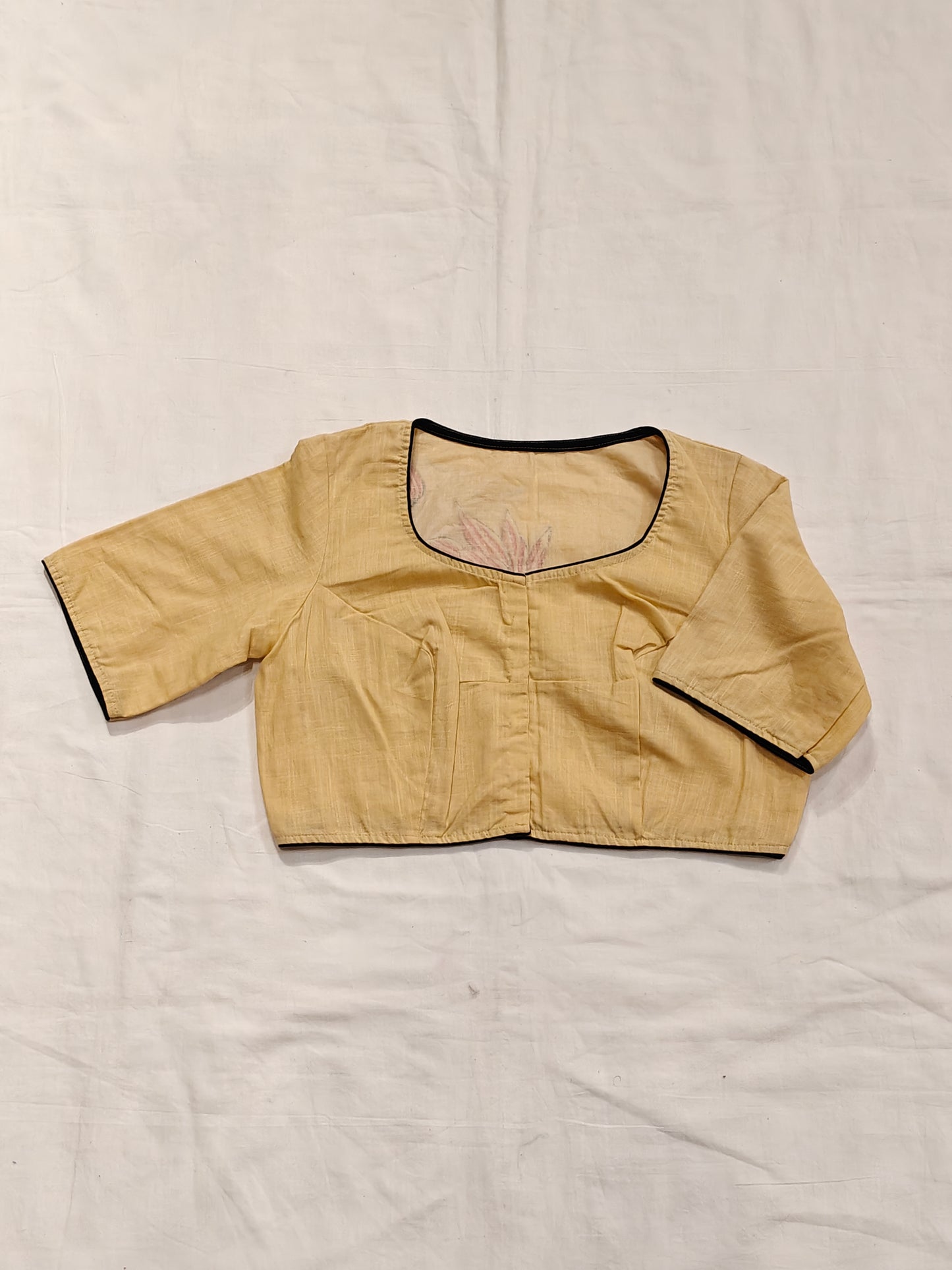 Beige cotton crane and lotuses embroidery cotton blouse