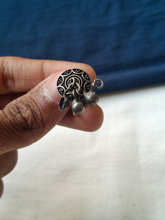 Traditional motifs oxidised look finger ring with ghungroos