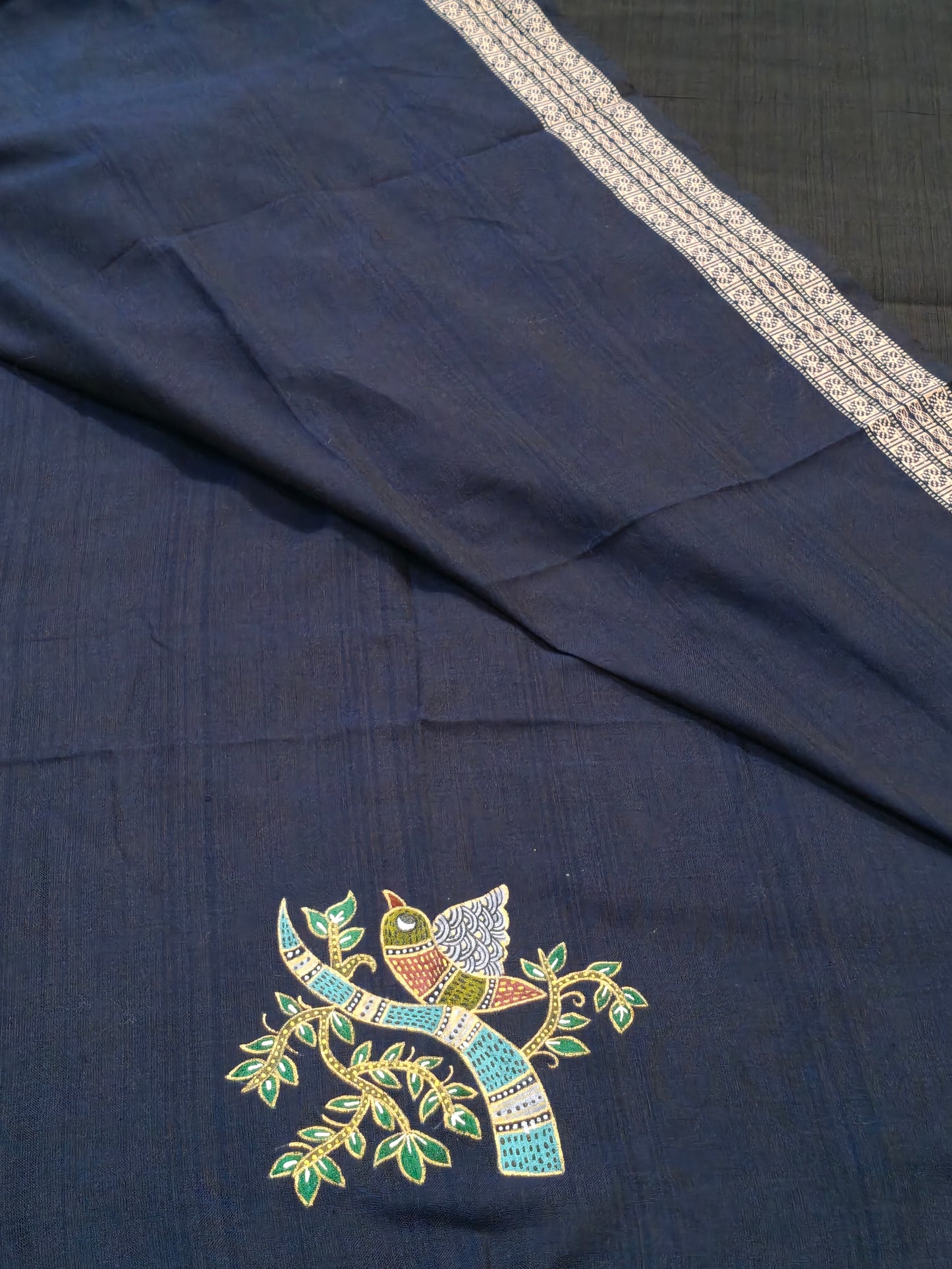 Handloom cotton hand-painted unstitched blouse piece with borders