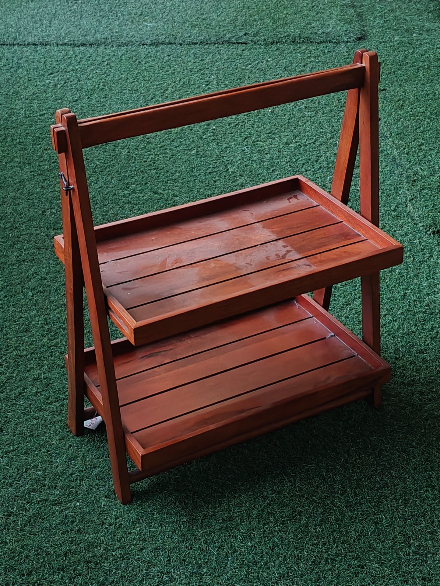 2-tier wooden handcrafted collapsible organiser rack