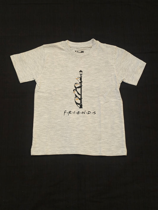 Grey cotton kids t-shirt with penguin prints