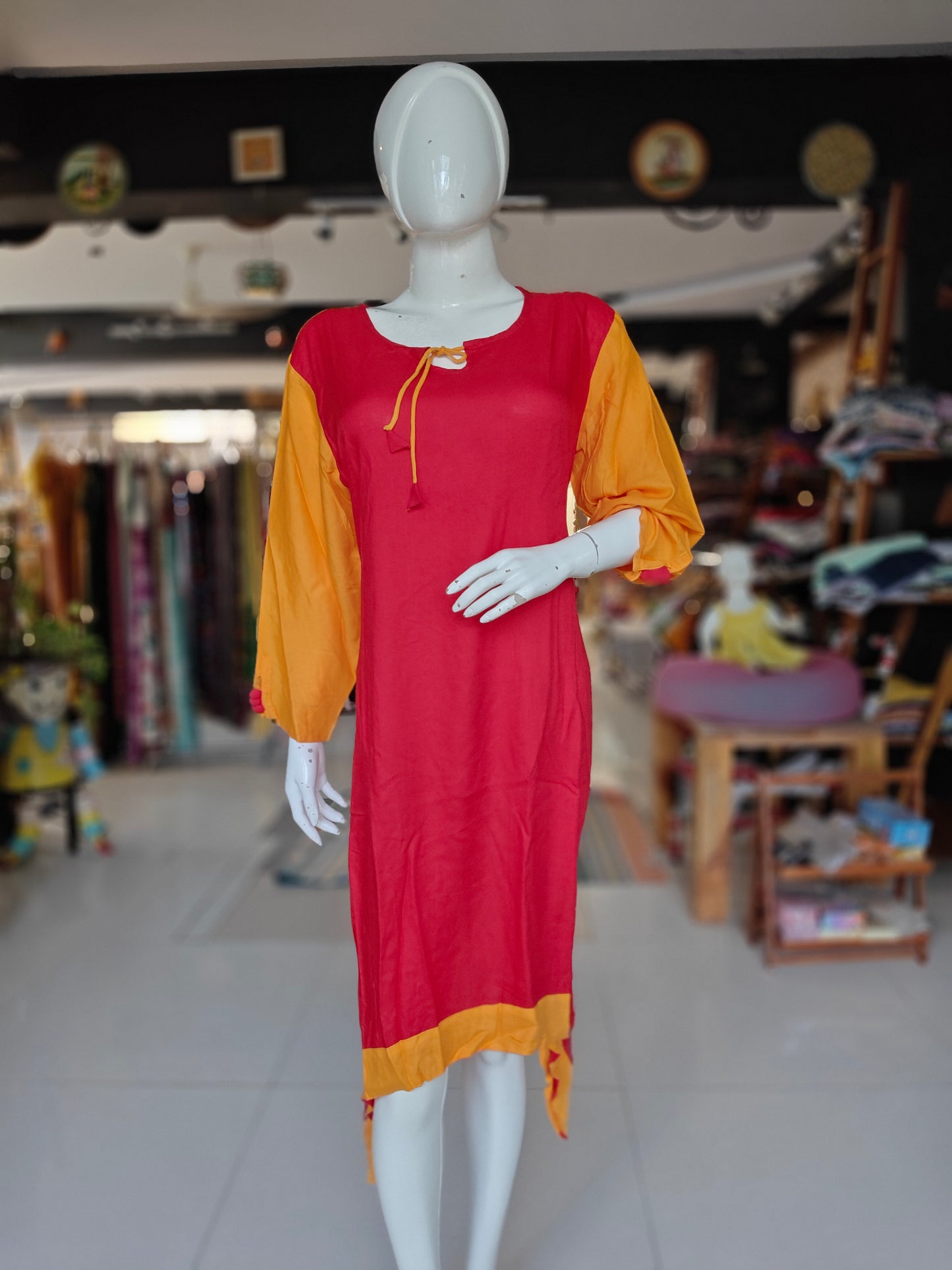 Rayon Orange and Red kerchief cut kurti