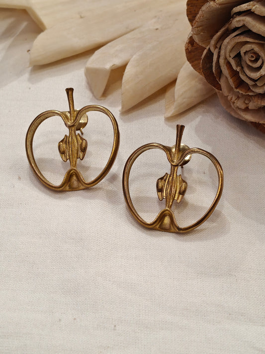 Apple shaped brass stud earrings