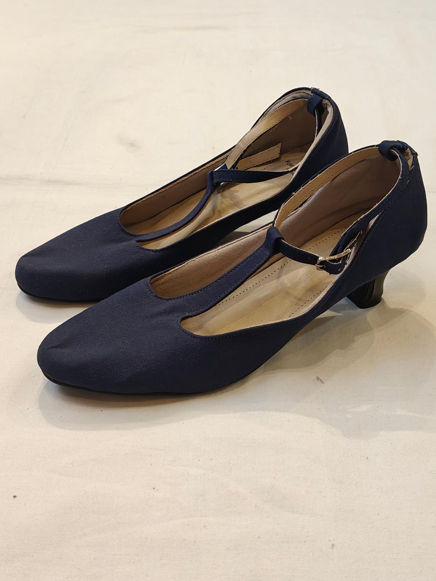 Kitten Heels Blue fabric based vegan upcycled leather